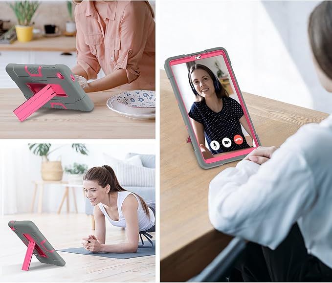 case for Samsung Galaxy Tab A7 Lite Case 2021, Tab A7 Lite 8.7 Inch Case 3 in 1 Heavy Duty Rugged Shockproof Cover for Galaxy Tab A7 Lite 8.7 SM-T220/T225, Gray/Rose Red