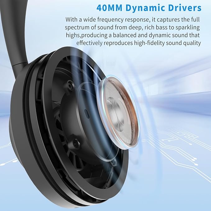 Wireless Bluetooth Headphones Active Noise Cancelling Over-Ear Headphones with Microphone for Cellphone/Laptop/Computer (Black)