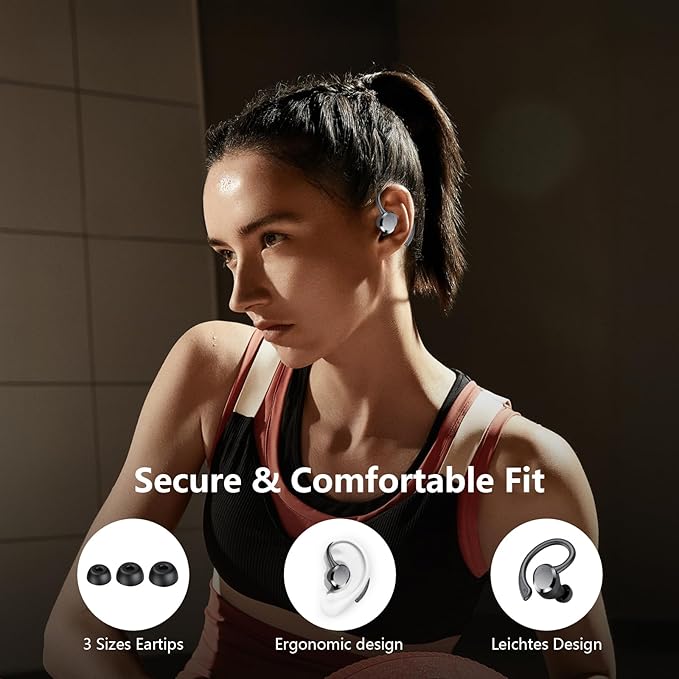 Wireless Earbuds, 2025 New Bluetooth 5.4 Headphones Sport Earphones with 68Hrs Playtime LED Display ENC Noise Cancelling Mic, IPX7 Waterproof Over Ear Ear Buds with Hook for Sports/Running