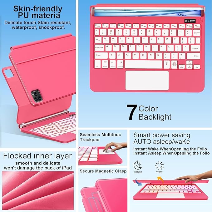 Keyboard Case for iPad Air 13 inch (M3 2025/M2, 2024),iPad Pro 12.9 inch (3/4/5/6th Gen)，Magic-Style Magnetic – Floating Cantilever Stand – Backlit Keyboard Case with Multi-Touch Trackpad