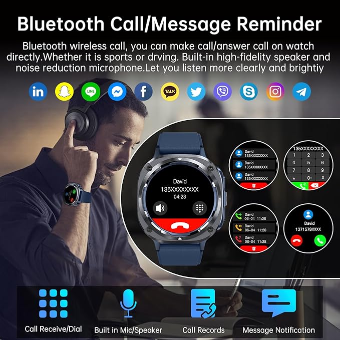 Smart Watch for Men Fitness Tracker: Bluetooth Make Answer Call Digital Mens Watches Waterproof Running Smartwatch for Android Phones iPhone Samsung Compatible Sleep Heart Rate Monitor Step Pedometer