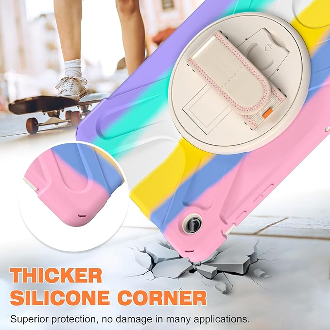 TSQQST Case for A9+ Plus 11" 2023 for Kids Girls with Screen Protector Stand&Hand Shoulder Strap | Rugged Protective Case for A9 Plus Tablet SM-X210/X216/X218-Rainbow Pink