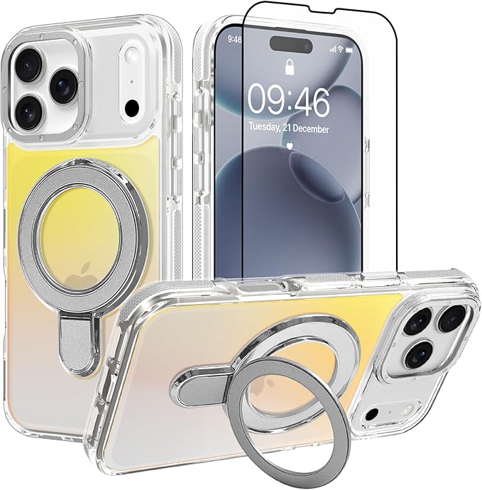 MOWIME Magnetic for iPhone 17 Pro Case with Stand [Compatible with Magsafe] [Cute Fashion Fluorescent Design] [1 Screen Protector] Slim Translucent Matte Case for iPhone 17 Pro 6.3" 2025, White