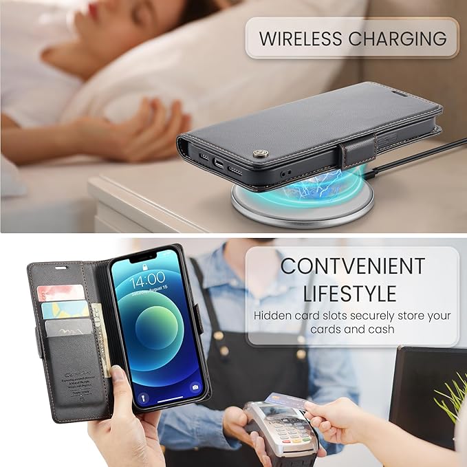 for iPhone 12/12 Pro Case, Premium PU Leather Wallet Case Flip Cover with [RFID Blocking][Card Holder][Stand Function] Shockproof Protective for iPhone 12 Pro/12, Black