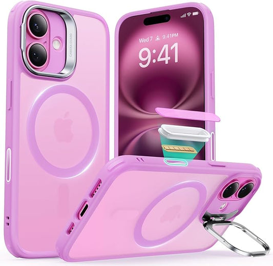 ESR for iPhone 16 Plus Case, Camera Control Button Compatible with MagSafe, Military-Grade Protective Case, Built-in Stash Stand Phone Case, Scratch-Resistant Back Cover, Classic Series, Frosted Pink