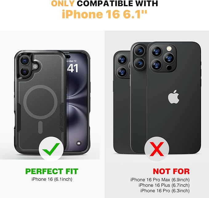 Diaclara Designed for iPhone 16 Case, [with Privacy Screen Protector] [Anti Spy] [Military Grade Drop Protection] Heavy Duty Full-Body Shockproof Phone Case, Magnetic Black