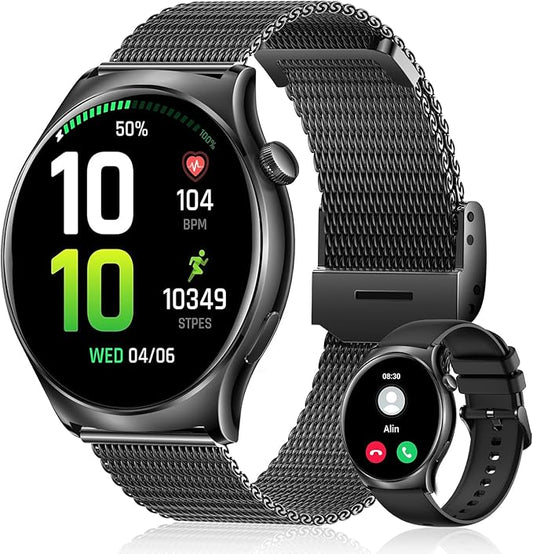 Smart Watch for Men Women, 1.43" HD AMOLED Bluetooth Call Smartwatch Compatible Android iPhone Phones with Fitness Tracker Counter/Heart Rate Sleep Monitor/120+ Sports Modes/IP68 Waterproof, Black