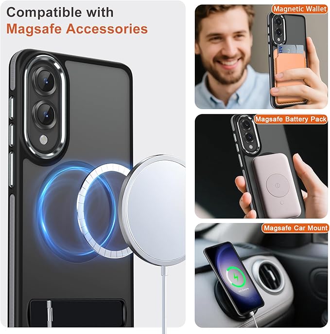 Case for Samsung Galaxy S25 Edge with Adjustable Stand, Slim Phone Case Fits for Magsafe, Color Hybrid Shockproof Protective Cover for Galaxy S25 Edge, Enhanced Non-Slip Grip (Black/Grey)