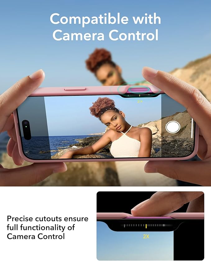 ESR for iPhone 16 Case, Silicone Case with Stand, Compatible with, Military-Grade Protection, Built-in Camera Stash Stand, Magnetic Phone Case for iPhone 16, Cloud Series, Pink