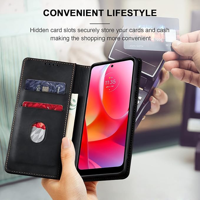 Jasonyu Flip Wallet Case for Moto G Play (2023)/Moto G Power (2022),Leather Magnetic Folio Cover with Card Holder,Kickstand - TPU Shockproof Durable Protective Phone Case,Black