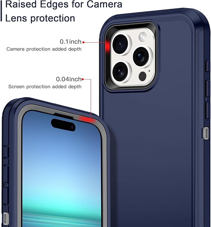 for iPhone 15 Pro Case Shockproof Dust/Drop Proof 3-Layer Full Body Protection [Without Screen Protector] Rugged Heavy Duty Cover Case for Apple iPhone 15 Pro 6.1" 2023,Blue/Grey