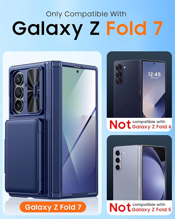 CENMASO for Samsung Galaxy Z Fold 7 Case with Card Holder [RFID Blocking] Camera Cover, Hinge Protection, Hidden Kickstand, Screen Protector, Slim Shockproof Phone Case for Galaxy Z Fold 7-Blue