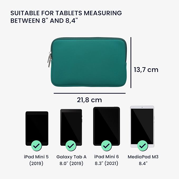 kwmobile Neoprene Pouch Compatible with 8"-8,4" Tablet - Universal Sleeve Case Cover with Zipper for Tablet - Petrol