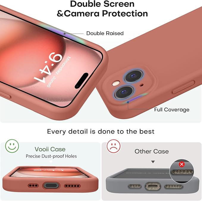 Vooii Compatible with iPhone 15 Plus Case, Upgrade Liquid Silicone [Enhanced Camera Protection] [Soft Anti-Scratch Microfiber Lining] Shockproof Phone Case for iPhone 15 Plus 6.7 inch - Caramel