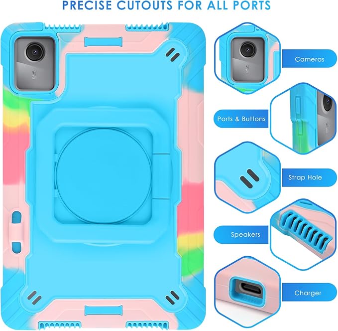 DETUOSI Case Compatible with Lenovo Tab M11/ K11 LTE 11 inch (TB-330FU/330XU), Full-Body Shockproof Protective Case with Shoulder Strap, 360 Rotating Stand Case for Lenovo Tab M11, Camouflage Blue