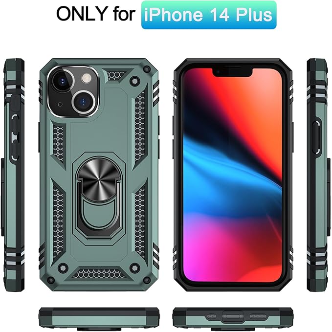 ADDIT Phone Case for iPhone 14 Plus Case,with Kickstand Ring,Adjustable Stand,Military Grade,Heavy Duty Protection,Shockproof,Anti-Fingerprint,Support Magnet Car Mount,Teal