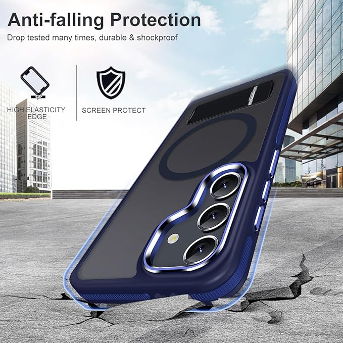 for Samsung Galaxy S24 Case, [Built-in Stand] Anti-Skid TPU Edge & Matte Translucent S24 Cover, Compatible wit Magsafe, Slim Shockproof Magnetic Phone Case for S24 5G (Darkblue)