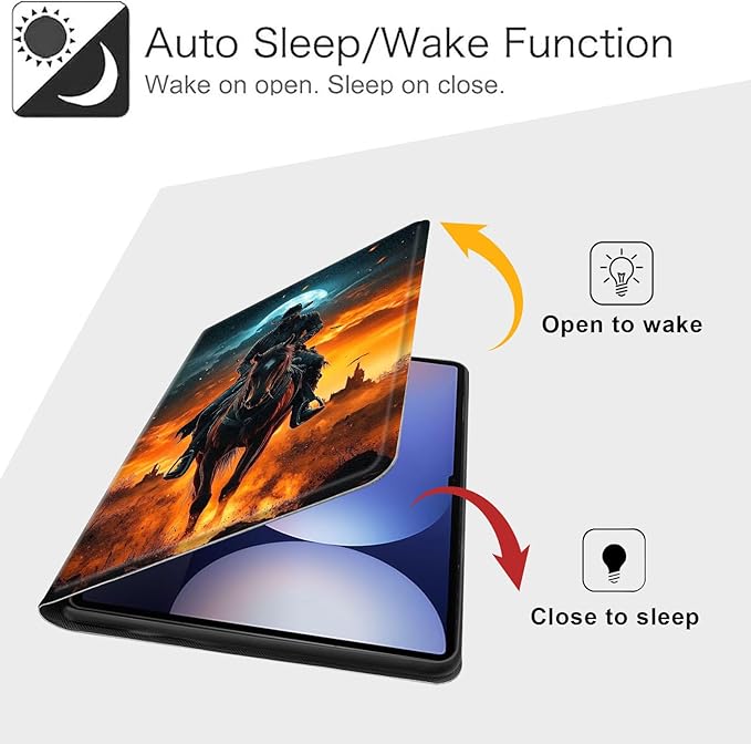 Case for Samsung Galaxy Tab S10 Plus/ S9 FE Plus/ S9 Plus 5G Tablet 12.4'', Slim PU Leather Stand Cover with Auto Wake/Sleep, Multi-Angle Viewing & Shockproof, Man Riding Horse