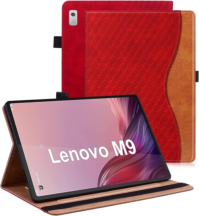 Case for Nook 9" Lenovo Tablet 2024 / Lenovo Tab M9 (TB-310FU) 2023 Multi-Angle Stand Folio Cover PU Leather with Card Pocket Tab M9 Case,Red