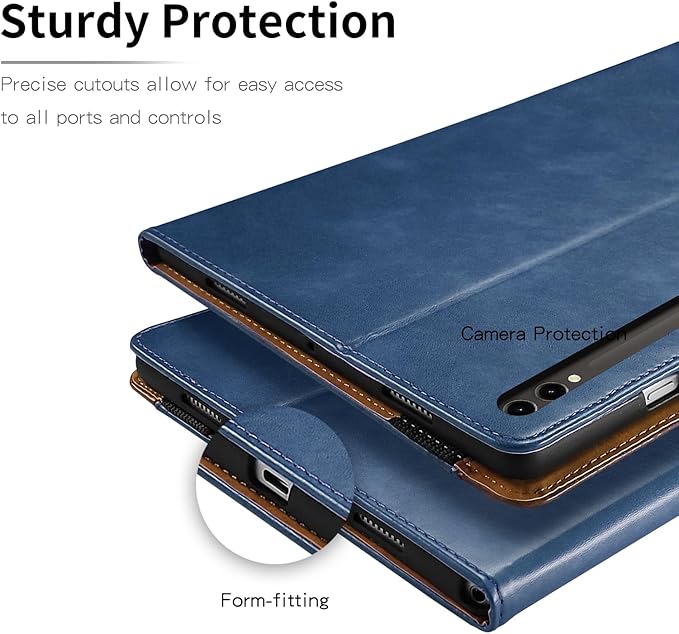 Case for Samsung Galaxy S10 Ultra 2024/Tab S9 Ultra 2023/ Tab S8 Ultra 2022 14.6 inch, Business PU Leather with Card Slot Pen Holder Multi-Angle Stand for Model SM-X920/X900/X910-Navy Blue