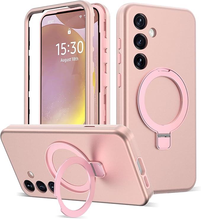 Designed for Samsung Galaxy S24 Plus Case with Magnetic Ring Stand [Compatible with Mag-Safe][Military Grade Drop Protection][Build in Kickstand] Shockproof S24+ Phone Case 6.7",Rose Gold