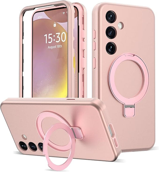 Designed for Samsung Galaxy S24 Plus Case with Magnetic Ring Stand [Compatible with Mag-Safe][Military Grade Drop Protection][Build in Kickstand] Shockproof S24+ Phone Case 6.7",Rose Gold
