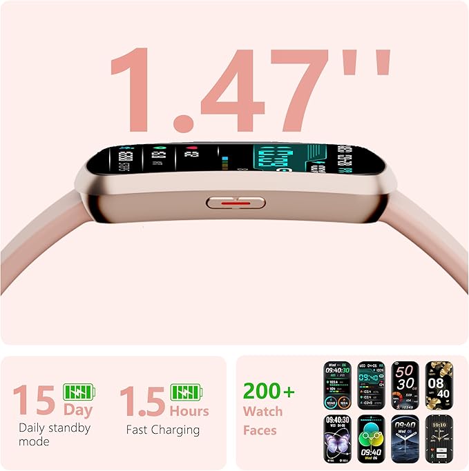 Health Fitness Tracker, Smart Watch with 24/7 Heart Rate and Blood Pressure Monitor, Activity Tracker with Blood Oxygen, 120 Sport Mode Waterproof Sleep Tracker for Women Men (Pink)