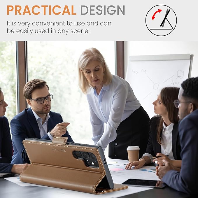 Case for Samsung Galaxy S24 Ultra Wallet Case, RFID Blocking PU Leather Flip Folio Cover Card Holder Kickstand Shockproof Phone Case Compatible with Samsung Galaxy S24 Ultra, Brown