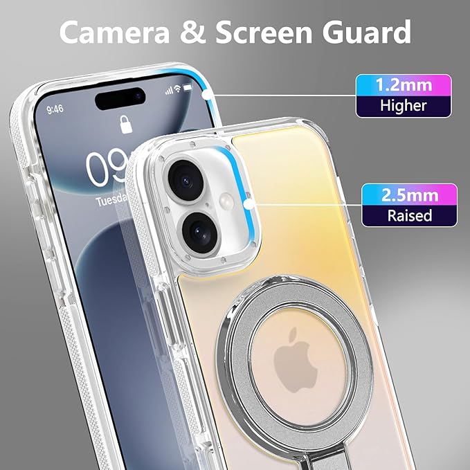 MOWIME Magnetic for iPhone 17 Case with Stand [Compatible with Magsafe] [Cute Fashion Fluorescent Design] [1 Screen Protector] Slim Translucent Matte Case for iPhone 17 6.3" 2025, White