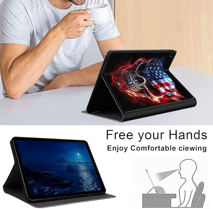 Case for Samsung Galaxy Tab A9+/A9 Plus 11” 2023 Model (SM-X210/X216/X218), Slim PU Leather Stand Cover with Auto Wake/Sleep, Multi-Angle Viewing & Shockproof, Skull American Flag
