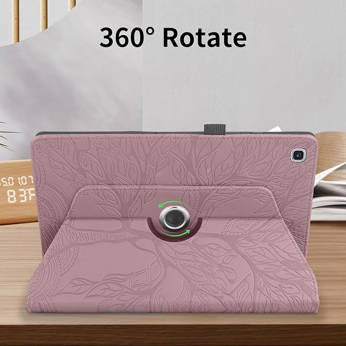 Rotating Case for Samsung Galaxy Tab A7 10.4'' 2022/2020 PU Leather Protective Cover Lightweight Flip Stand with Card Holder for Galaxy Tablet Model T500/T503/T505/T507-Rose Gold