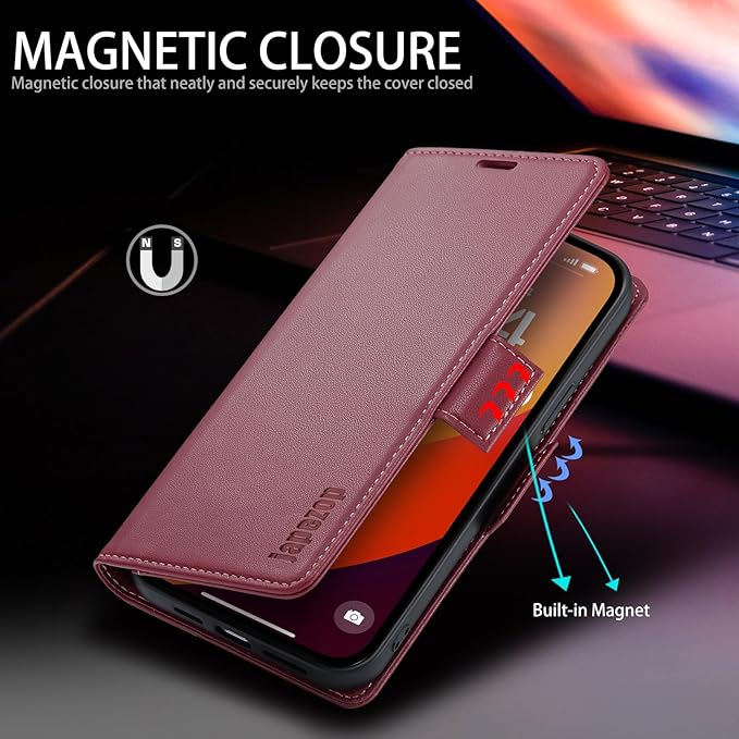 japezop iPhone 15 Plus 5G Wallet Case with [RFID Blocking],Card Holder Kickstand Magnetic,Leather Flip Case Wallet for iPhone 15 Plus 5G 6.7 Inch (Fashion Red)