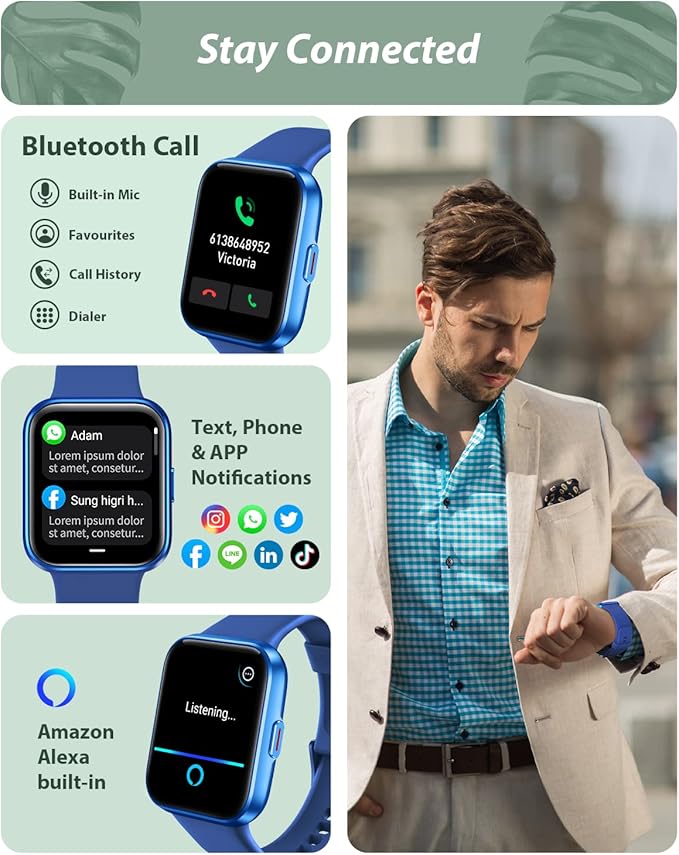 Smart Watch for Men Women(Call Receive/Dial), Alexa Built-in, 1.8" Touch Screen Fitness Tracker with Heart Rate Sleep Tracking, 100 Sports Modes, IP68 Waterproof Smartwatch for Android iPhone