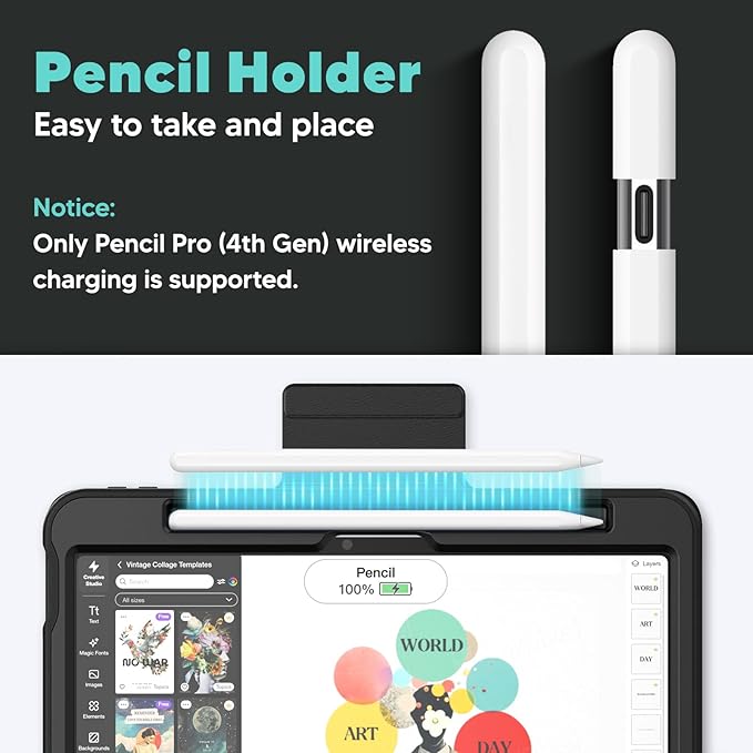 SEYMAC for iPad Air 11 inch Case M3/ M2 (2025/2024), Full Protective Auto Sleep/Wake Strong Magnetic Cover with 5 Standing Angles, Pencil Holder, Black