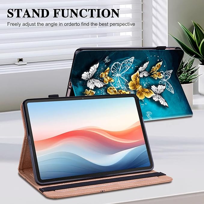 Case for Samsung Galaxy Tab A7 10.4 Inch 2022 2020 (SM-T500/T505/T507) Tablet with Pencil Holder, Multiangle Stand Wallet Design Cover, Green Butterfly