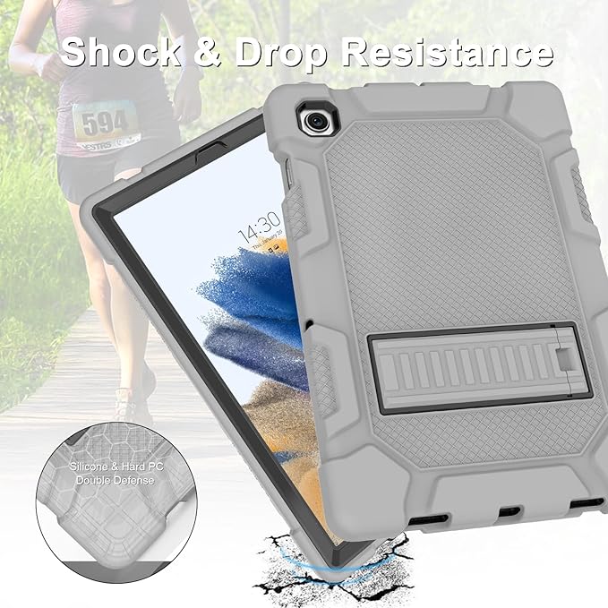 Samsung Galaxy Tab A8 Case with Kickstand, Hybrid Shockproof Rugged Cover for Samsung A8 Tablet 10.5 Inch (SM-X200/X205/X207), Gray+Black