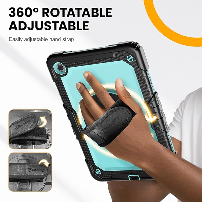 Timecity for Samsung Galaxy Tab A9 Plus Case 11 inch 2024 (SM-X210/X216/X218), Shockproof Sturdy Protection Case with Screen Protector, 360° Rotating Stand, Handle/Shoulder Strap- Light Blue