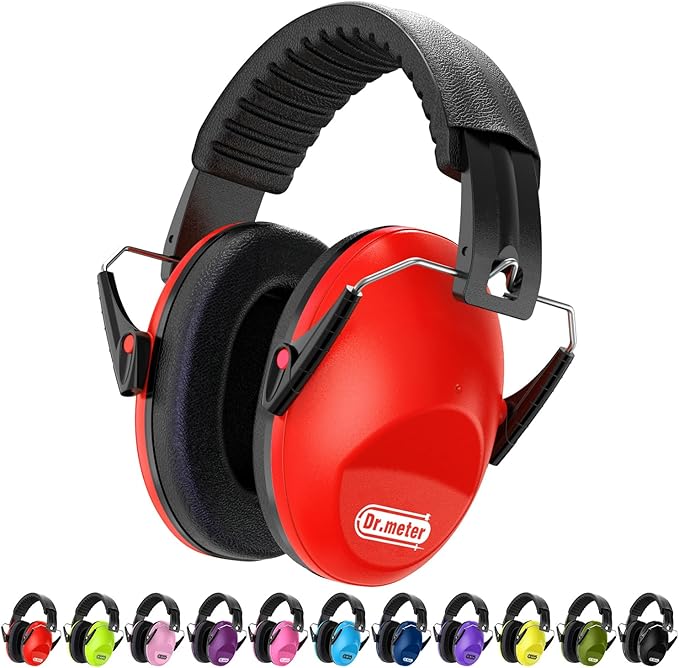 Dr.meter Ear Muffs for Noise Reduction: SNR27.4 Noise Cancelling Headphones for Kids with Adjustable Headband - Noise Cancelling Ear Muffs for Monster Jam, Football Game, Fireworks and Air Shows - Red