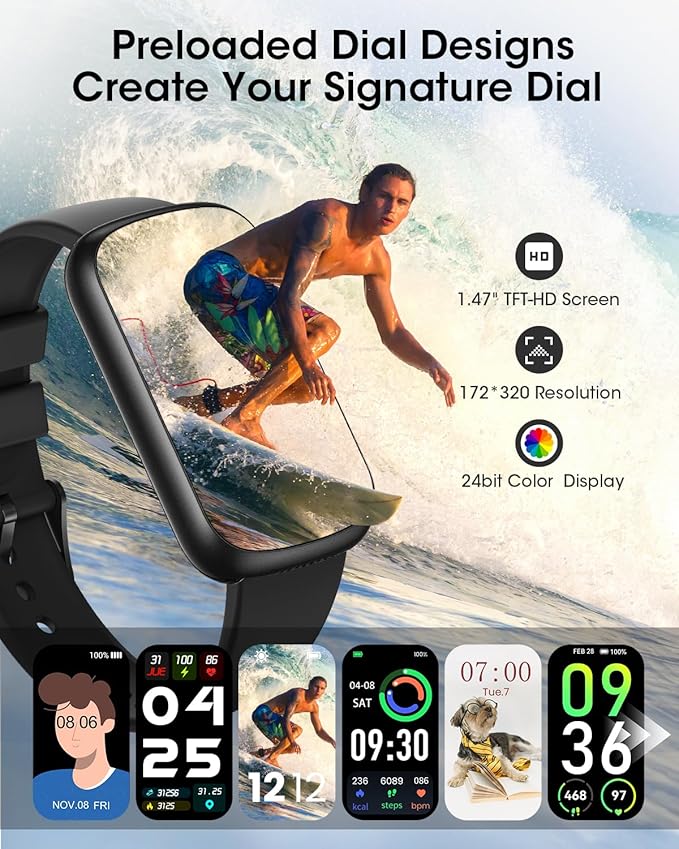 Health Fitness Tracker for Men Women: Smart Watch with 24H Heart Rate Monitor Blood Oxygen Sleep Tracker Calorie Step Counter 5ATM Waterproof Fitness Activity Trackers Compatible with iPhone Android