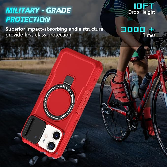 for iPhone 11 Case Magnetic Compatible with MagSafe Wireless Charging,with 2 Screen Protectors,for 11 Case Built-in Kickstand+Camera Cover Anti-Scratch Shockproof Heavy Duty Protection Red