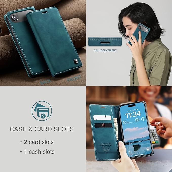 for iPhone 17 Air Case, Flip Wallet Leather Case with Card Holder Magnetic Closure Shockproof Kickstand Protective Phone Cases Cover for iPhone 17 Air, Blue-Green