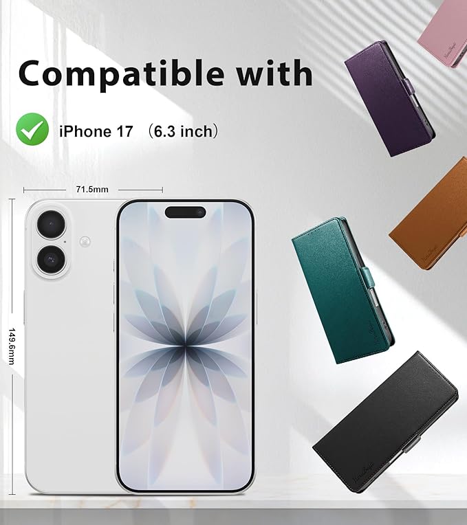 Wallet Flip Case for iPhone 17 5G - [RFID Blocking] Luxury PU Leather Card Holder Magnetic Phone Cover with Kickstand,Shockproof Protective Case,Pink