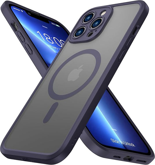 ImpactStrong Magnetic Guard Designed for iPhone 13 Pro Case [Camera Protection] [Military Grade Drop Tested] [Compatible with MagSafe] Slim Translucent Matte Phone Case (6.1") - Deep Purple