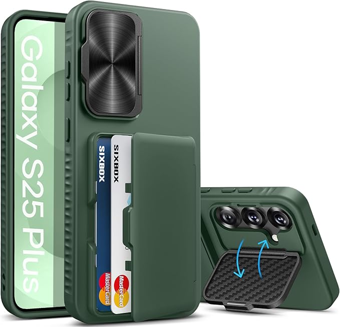 for Samsung Galaxy S25+ Plus Case Wallet with Stand, Built-in Card Holder & Camera Cover, Military Grade Drop Protection Shockproof Rugged Protective Wallet Phone Case for S25+ Plus 2025, Green
