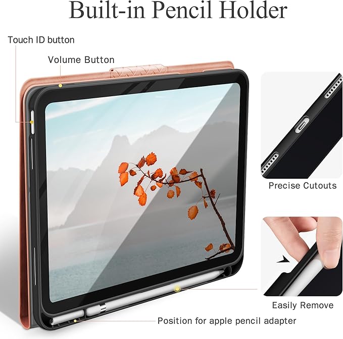auaua Case for iPad (A16) 11th Generation 11 Inch 2025, iPad 10th Generation 10.9 Inch 2022, with Pencil Holder, Auto Sleep/Wake, Adjustable Stand, PU Leather