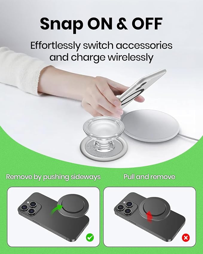 Oval Magnetic Phone Grip – MagSafe Compatible, Translucent Design, Slim and Lightweight, Grip and Stand for iPhone (Black)