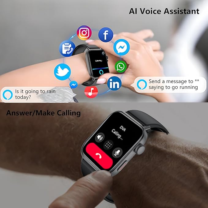 Black Smart Watche for Men/Women,1.75" fitness trackers with Heart Rate Monitor/Flashlight , IP67 Waterproof, Bluetooth Call & Music Control, Sport watch men,120+ Sport Smartwatch for iOS Phone Adroid