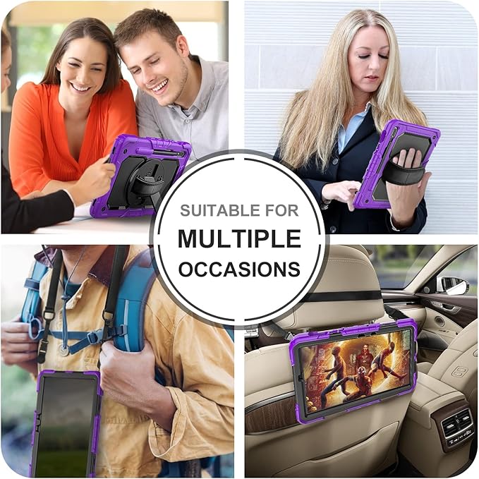 Case for Samsung Galaxy Tab S8/S7 11-inch 5G Tablet Case 2022/2020, [with 9H Tempered Glass Screen Protector], Rotating Kickstand, Hand & Shoulder Strap, S Pen Holder (Purple)