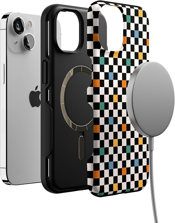 Casely iPhone 14 Case | Old Skool | Retro Checkerboard | Compatible with MagSafe | Bold Protective Design
