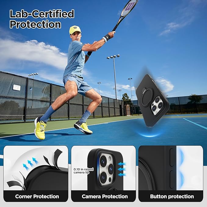 Magnetic Stand for iPhone16 Pro Max Case with Kickstand 【Lab-Certified Protection】【Not Yellowing】【Anti-Fingerprint】 Durable, Enhanced Grip, Slim，Black，iPhone 16 Pro Max 6.9"